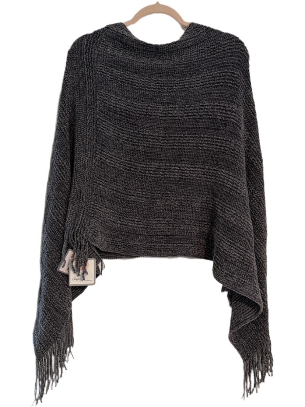 NWT Chenille Poncho Gray Fashion by Mirabeau Comfy Cozy One Size